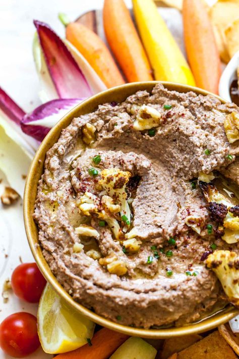 Roasted Cauliflower and Walnut Dip | Dishing Out Health Cannellini Bean Dip, Walnut Dip, Holiday Apps, Dishing Out Health, Walnut Recipes, Vegan Dip, Sandwich Spread, Baked Cauliflower, Healthy Appetizers