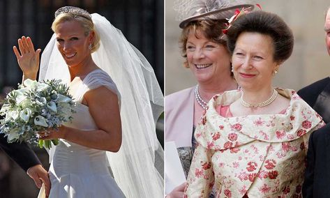 Princess Iman Wedding, Zara Sleeveless Wedding Dress, Zara And Mike Tindall Wedding, Crown Princess Victoria Wedding, Gatcombe Park, Princess Anne Wedding 1973, Scottish Women, Autumn Phillips, Cheltenham Festival