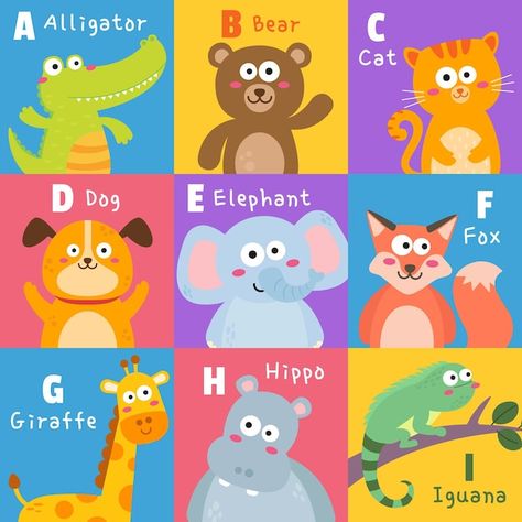 Abc Illustration, Ivan Cruz, Abc Animals, Alphabet Flash Cards Printable, Kids Preschool Learning, Baby Quiet Book, Animal Letters, Kids English, Kids Board