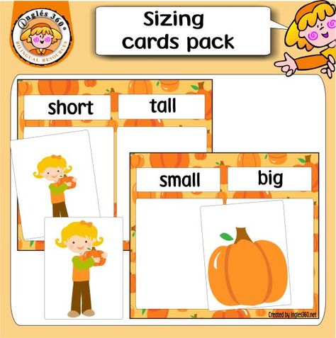 Pumpkins sizing cards - FREE October School, Fall Lesson Plans, Tall And Short, Valentines Day Words, Fall Preschool Activities, Fall Lessons, Fall Math, Fall Kindergarten, Fall Preschool