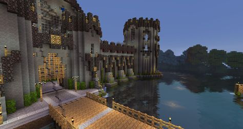 The drawbridge behind the PsyCastle. Minecraft Castle Drawbridge, Drawbridge Minecraft, Minecraft Drawbridge, Nether Castle, Minecraft Medieval Village, Minecraft Steampunk, Ideas For Minecraft, Minecraft Castle, Minecraft Medieval