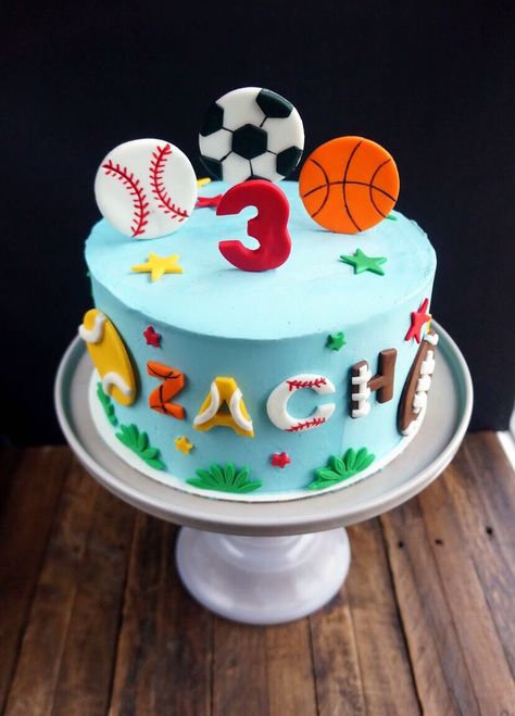 Sports cake #windycitydinnerfairy Born 2 Ball Birthday Cake, Ball Theme Cake, Cake Bola, Sports Birthday Cake, Papas Birthday, Sports Birthday Cakes, Elmo Birthday Party Boy, Soccer Birthday Cakes, Sports Cake