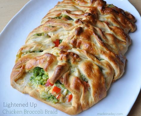 Light Chicken Broccoli Braid  madeinaday.com Chicken Broccoli Braid, Broccoli Braid, Light Chicken Recipes, Chicken Braid, Low Carb Pancakes, Cheesy Chicken Broccoli, Pampered Chef Recipes, Braided Bread, Crescent Roll Recipes