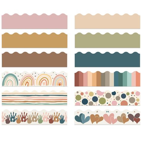 PRICES MAY VARY. What You Will Get: you will receive 240 pieces of bulletin board paper roll in 12 different styles, 20 pieces for each style, and 15 pieces of glue, enough quantity to meet your using and replacement needs, you can also share them with your friends Exquisite Design: this bulletin board border features delicate workmanship, designed in boho style, colorful design with solid bulletin board borders, rainbow, palms, dots, hearts, stripes and more, simple but classic, elegant and bea Bulletin Boarders, Classroom Back To School, Decor For Classroom, Back To School Decor, Holiday Bulletin Boards, Bulletin Borders, Classroom Borders, Bulletin Board Paper, Bulletin Board Borders