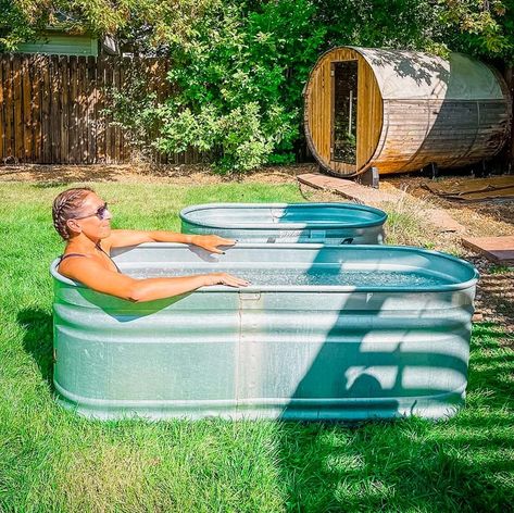 Diy Ice Bath, Rubbermaid Stock Tank, Stock Pools, Diy Stock Tank, Water Tub, Outdoor Bathtub, Outdoor Tub, Cold Plunge, Barrel Sauna