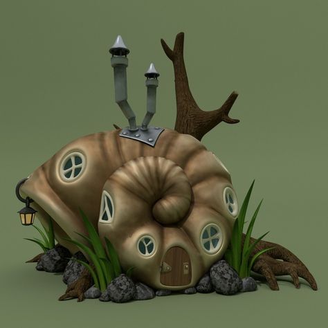 ArtStation - Fantasy Shell House, Ada King Fantasy Dwellings, Snail House, Polymer Clay Mushroom, Wishing Wells, Sunset Canvas Painting, Clay Mushroom, Shell House, Game Studio, Fairy House Diy