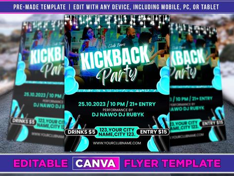 Excited to share the latest addition to my #etsy shop: Kickback Party Flyer Editable Canva Template US Letter Size. https://etsy.me/3LHJaEO #black #blue #canvatemplate #uslettersize #smallbusiness #entrepreneur #professional #partyflyer #eventflyer Kickback Party Ideas, Kickback Party, Editing Tools, Event Flyer, Party Flyer, Cool Design, New Fonts, Canva Template, Letter Size