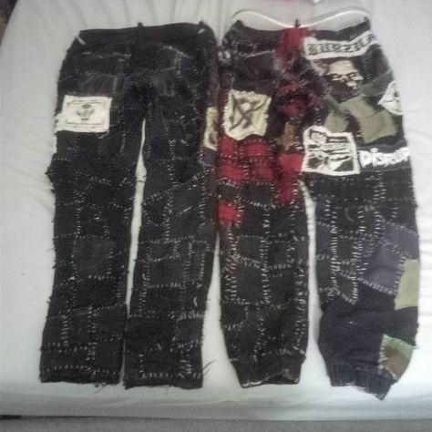 my personal wips i dont realy change my pants much : scabpants Diy Tripp Nyc Pants, Crust Pants, Tripp Nyc Pants, Battle Jackets, Patch Pants, Alt Clothes, Battle Jacket, Tripp Nyc, Fit Inspo