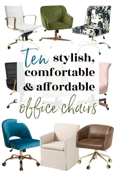 Pretty office chairs that are also comfortable and affordable. #officechairs #officeideas #prettyofficechairs #stylishofficechairs #bestofficechairs #officechair Cute Office Chairs Comfy, Cute Comfortable Office Chair, Pretty Office Chairs Home, Stylish Office Chairs Comfy, Cute Office Chair Small Spaces, Desk Accent Chair, Guest Chairs For Office, Chic Desk Chair, Best Home Office Chairs