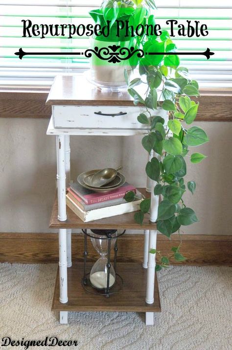 Repurposed Phone Table- Repurposed Items Upcycling, Diy Repurposed Items, Phone Table, Library Table, Diy Furniture Easy, Night Stands, Repurposed Items, Painting Furniture Diy, Repurposed Furniture Diy