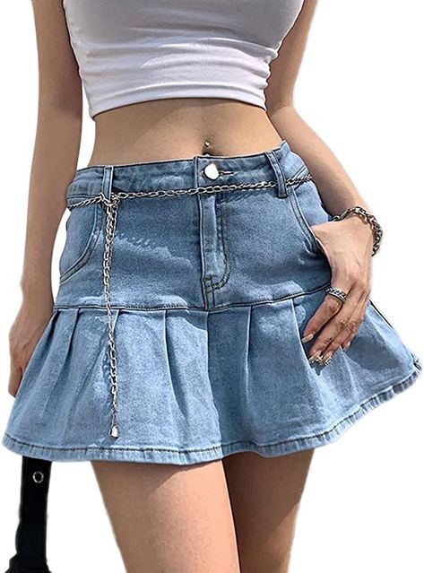 Y2k Jeans Skirt, Thift Store, Thrift Wishlist, Denim Pleated Skirt, Pleated Denim Skirt, Skirt Streetwear, Short Jean Skirt, Stile Preppy, Rok Mini