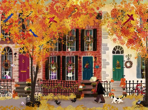 Prints — Joy Laforme Fall Neighborhood, Joy Laforme, Color Puzzle, 1000 Piece Puzzle, 1000 Piece Jigsaw Puzzles, Autumn Art, The Neighborhood, Cozy Fall, Artsy Fartsy