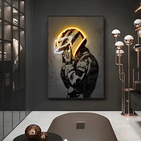 I Men’s Interior Decor, Motorcycle Interior Design, Motorcycle Room Decor, Motorcycle Home Decor, Sport Decorations Ideas, Men Modern Bedroom, F1 Home Decor, Racing Room Ideas, F1 Themed Room