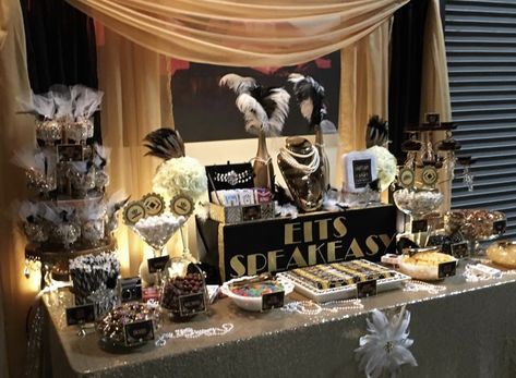 Great Gatsby Candy Dessert Table Candy Dessert Table, Gatsby Party Decorations, Roaring 20, Party Dessert Table, Great Gatsby Party, Gatsby Party, Candy Desserts, Party Desserts, Great Gatsby