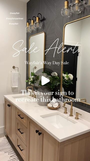 Karey | Home Build | Home Design | Home Life on Instagram: "There is no better time to recreate our most popular bathroom design.  That is because @Wayfair’s Way Day Sale is starting on 10/5 until 10/7! Save big on items like bathroom vanities, plumbing fixtures, hardware, lighting, and so much more.

So, get ready for Wayfair’s biggest sale of the year– up to 80% off and free shipping!  Shop Way Day in-store and online. 

I’ve linked all of these items in my LTK Shop so you can go shop directly from there!

Comment SHOP below to receive a DM with the link to shop this post on my LTK ⬇ https://liketk.it/4SFqk #ltkseasonal #ltksalealert #ltkhome

Please note: to recreate this bathroom similar or exact products linked.

@shop.ltk @wayfair #wayfairpartner #wayfair #liketkit 
#modernfarmhouse Master Bath Plumbing Fixtures, Master Bathrooms 2024 Trends Modern, Bathroom Vanity Ideas Double Sink, Secondary Bathroom Ideas, Hall Bathroom Ideas, Bathroom Sconces Double Vanity, Mixing Metals In Bathroom, Bathroom Modern Farmhouse, Primary Bathroom Ideas