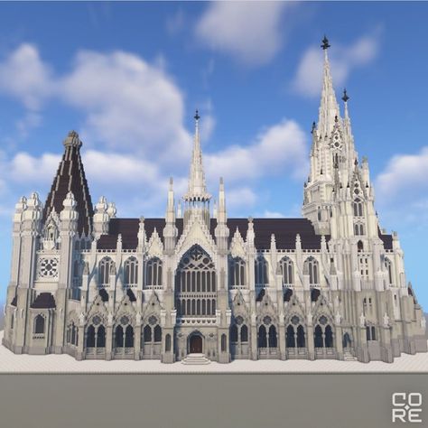 Minecraft Cathedral Ideas, Minecraft Gothic Cathedral, Gothic Cathedral Minecraft, Minecraft Cathedral Blueprints, Minecraft Castle Roof, Gothic Architecture Minecraft, Cathedral Concept Art, Dragon Stables, Mega Base Ideas