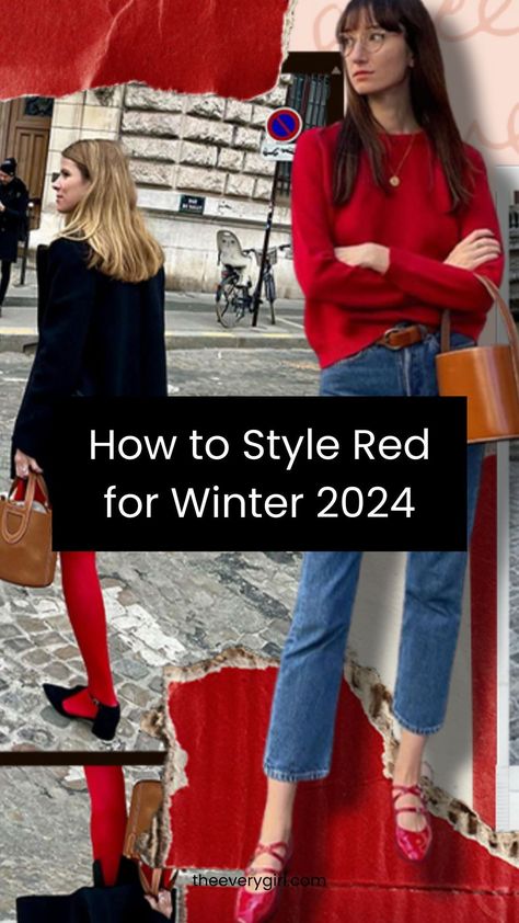 Red is the it-girl color for winter 2024 and we've rounded up the best pieces to shop now. Red Cardigan Christmas Outfit, Cool Girl Holiday Party Outfit, Red Jersey Outfit Women, Red Skirt Winter Outfit, How To Look French, How To Style A Red Sweater, Red Details Outfit, Red Cardigan Outfit 2024, Sweater Rojo Outfit