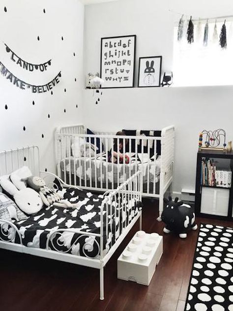 While definitely very sleek, stylish, and sophisticated, monochrome design isn’t typically the first thing that pops into your head when you’re thinking about kids bedrooms. Heavily inspired by that awesome Scandinavian design styles, families around the world are giving the uber cool monochrome look a try. When combined, black and white make up a boldContinue Reading... Monochrome Kids Bedroom, Monochrome Kids Room, White Kids Room, Minimalism Living, Monochrome Kids, Monochrome Nursery, Shared Bedroom, Shared Room, Toddler Bedrooms