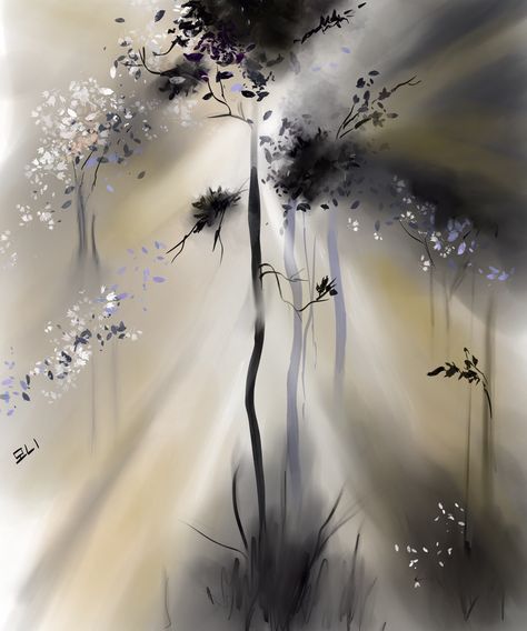 “Tyndall effect” drawn by Moni. #digitalart Tyndall Effect Painting, Tyndall Effect, Dandelion, Watercolor Paintings, Digital Art, Paintings, Drawings, Plants, Flowers