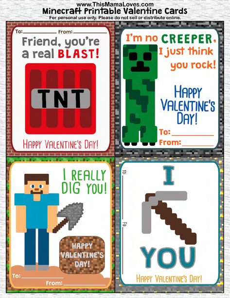 Printable Minecraft Valentines Minecraft Printable Valentines, Minecraft Valentines Cards, Minecraft Valentine, Minecraft Valentines, Free Valentine Cards, Printable Valentines Cards, Valentine Day Boxes, Printable Valentines, Printable Valentine