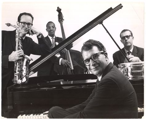 From left: Paul Desmond, Eugene Wright, Dave Brubeck and Joe Morello.   The Dave Brubeck Quartet, all in eyeglasses. Paul Desmond, Jazz Quartet, Dave Brubeck, Jazz Artists, Take Five, Film Studies, Frank Zappa, Jazz Musicians, Jazz Blues