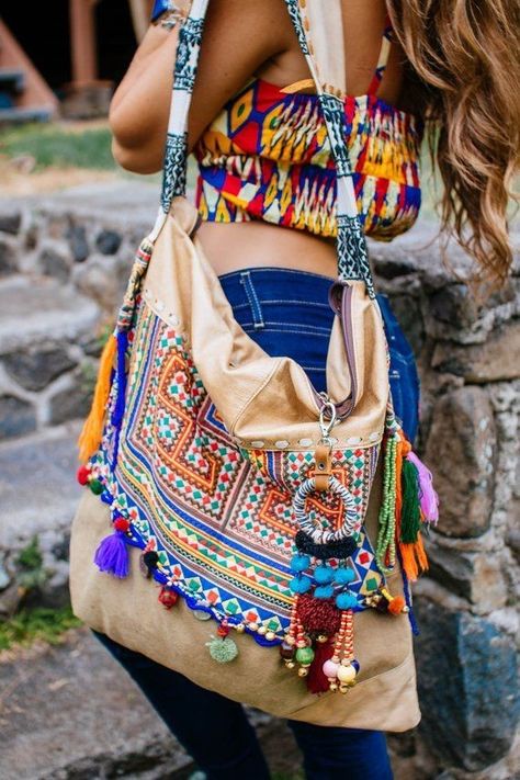 Boho Hippie Aesthetic, Thai Textile, North Thailand, Ethnic Bag, Leather Stitching, Bohemian Bags, Hippie Bags, Statement Bag, Boho Bags