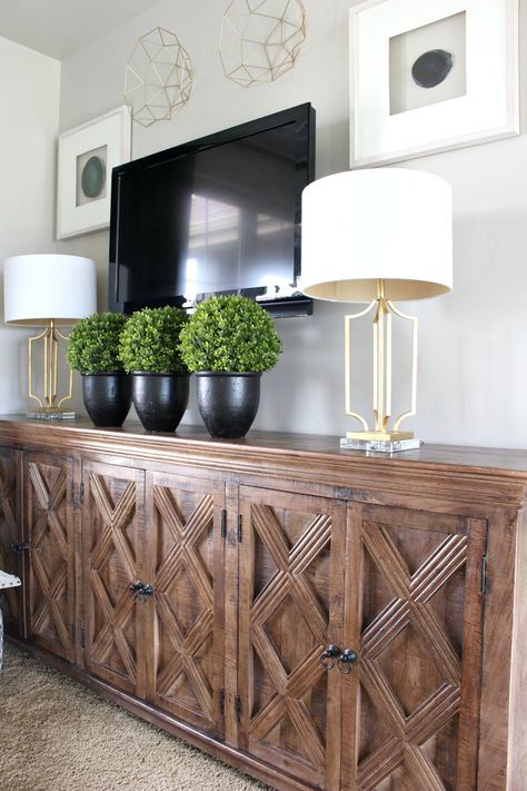 Our Loft Makeover: The Boy's Zone - The House of Silver Lining Console Table Under Mounted Tv, Modern Tv Room Design, Side Board Decor, Under Tv Decor, Tv Stand Decor Living Room, House Of Silver Lining, The House Of Silver Lining, Wall Mount Tv, Room Design Inspiration