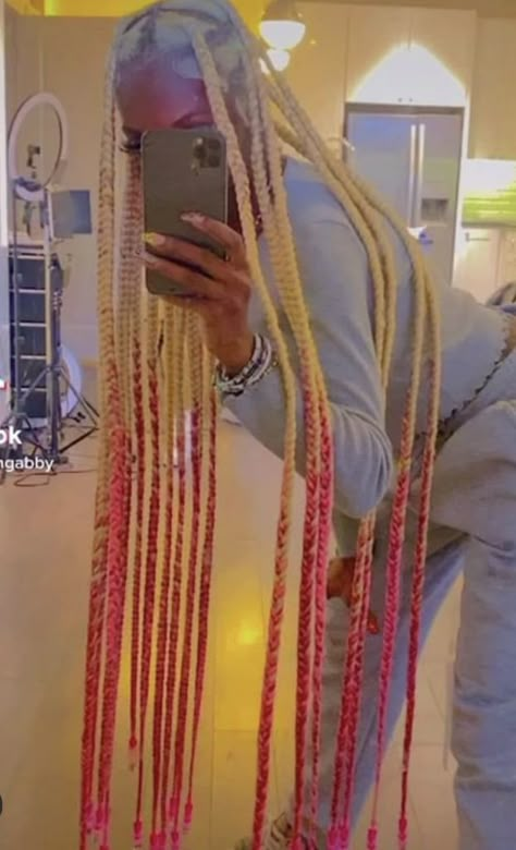 Jumbo Pink Knotless Braids, Pink Black And Blonde Box Braids, Black Pink And Blonde Knotless Braids, Blonde And Pink Knotless Braids, Blonde And Pink Box Braids, 2 Color Box Braids, Pink And Blonde Braids, Blonde Box Braids, Big Box Braids Hairstyles