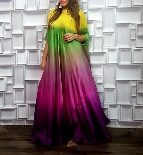 Ombre Combinations Colour, Color Blocking Dress, Baby Frock Design, Ombre Gown, Combination Dresses, Pastel Ombre, Long Frock Designs, Kaftan Designs, Color Combos Outfit