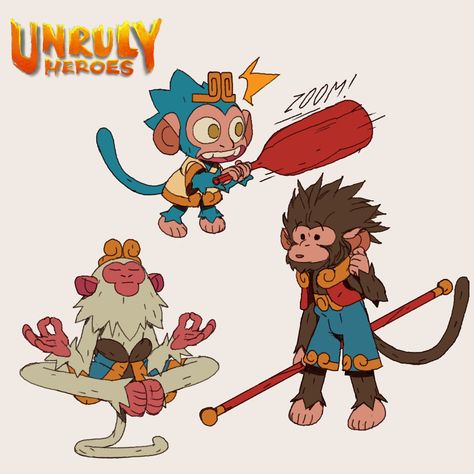 Unruly Heroes, Alexandre Diboine, Zedig Diboine, The Monkey King, Megaman X, Monkey Design, Character Reference, Game Characters, Monkey King