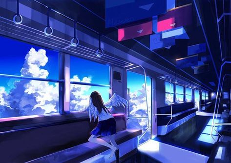 Aesthetic Anime Wallpaper, Uniform Skirt, Girl Train, Anime Places, Sky Anime, Anime Heaven, 판타지 아트, Anime Scenery Wallpaper, Anime Kawaii