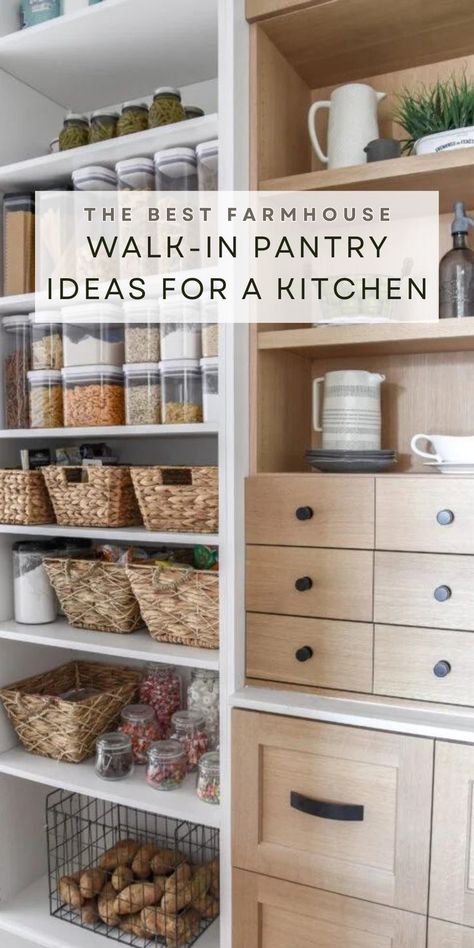 farmhouse pantry organization Country Kitchen Wall Decor, Oxo Containers, Walk In Pantry Ideas, Pantry Redo, Gallon Glass Jars, Baking Items, Clear Plastic Containers, Best Farmhouse, Pantry Ideas