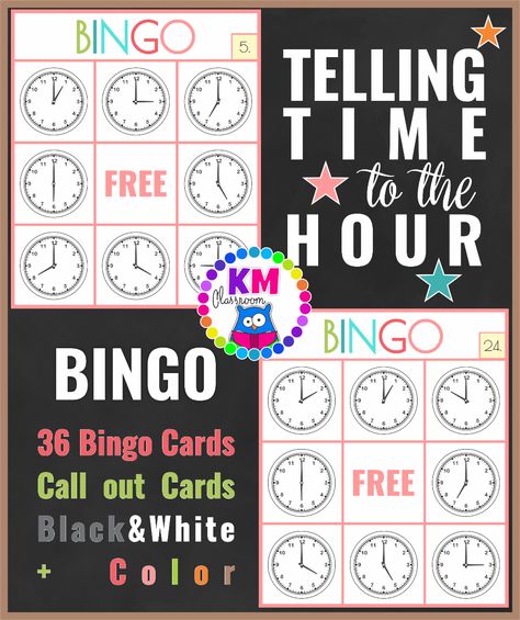 Telling Time to the Hour Bingo Time Games 2nd Grade, Free Telling Time Games, Telling Time Clock Printable, Telling Time To The Minute Worksheet, Telling Time To The Hour And Half Hour, Telling Time Games, Teaching Patterns, Free Printable Bingo Cards, Free Bingo Cards