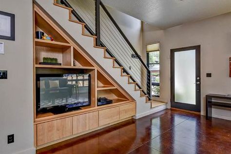 Under Stairs Closet Organization, Under Stairs Tv Unit, Stairs Tv Unit, Under Stairs Closet, Ideas Under Stairs, Stairs Closet, Under Stairs Nook, Stair Nook, Design Staircase