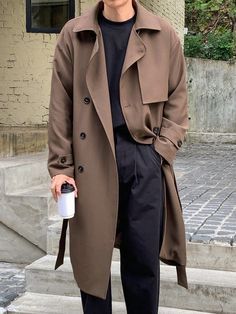 Brown Coat Man Outfit, Classy Winter Coat, Boyfriend Outfits, Long Coat Outfit, Casual Trench Coat, Academia Aesthetic Outfit, Long Coat Men, Boyfriend Outfit, Classy Suits