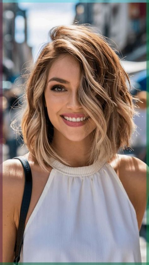 #ShortHair#HairCut#HairTrends#trendingNow Wavy Lob Hair, Blonde Brown Hair Short, Medium Length Hair Styles 2024, Long Bob Haircut 2024 Trends, Fall Hair Shoulder Length, 2024 Fall Hair Trends For Women, Fall Short Hair, Shorthair Haircut, Long Bobs