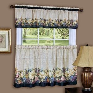 White Kitchen Curtains, Black White Kitchen, Kitchen Curtain Sets, Kitchen Valances, Curtains Window, Elegant Curtains, Net Curtains, Country Curtains, Antique Floral