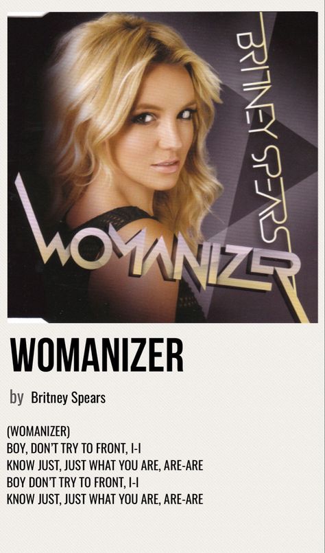 minimal poster of the song womanizer by britney spears Britney Spears Womanizer, Britney Spears Song, Britney Spears Aesthetic, Britney Spears Songs, Britney Spears Music, Music Cards, Song Posters, Britney Spears Photos, Britney Spears Pictures