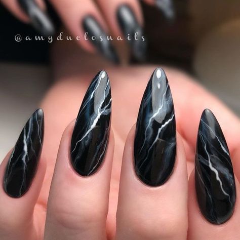 French Manicure Long Nails, Ombre Glitter Nails, Marble Nails Tutorial, Black Marble Nails, Water Nails, Marble Nail Designs, Marble Nail, Black Acrylic Nails, Ombre Glitter