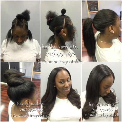 Does YOUR sew-in look this natural? If not, then come see me! This is my signature PERFECT PONY™ SEW-IN HAIR WEAVE, and lasts about 10 weeks! She has our Malaysian Relaxed Natural hair installed (available online at www.naturalgirlhair.com)  Follow me!👣👣👣👣👣 IG: @iamhairbynatalieb FB: Hair by Natalie B. Leave Our Sew In Weave, Versatile Quick Weave, Ponytail With Bangs, Versatile Sew In, Versatile Weave, Sew In Weave Hairstyles, Dream Hairstyles, Cute Ponytail Hairstyles, Weave Ponytail Hairstyles