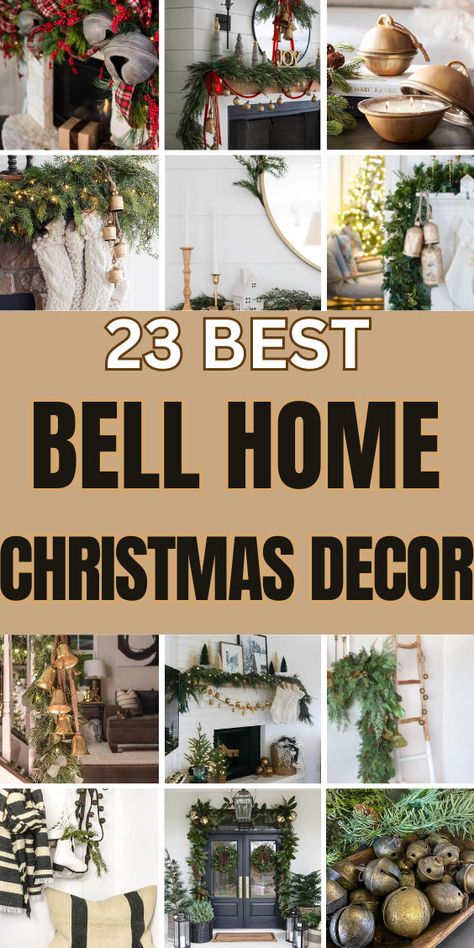 Add a festive touch to your home with Christmas Bell Home Decor Ideas! 🔔✨ From wreaths and tree ornaments to elegant mantel displays, bells bring charm and cheer to any space. Create a magical holiday vibe with their timeless jingle and versatile style! 🎄💫 #ChristmasBells #HolidayDecor Large Bell Christmas Decor, Christmas Bell Decorations Ideas, Christmas Mantel With Bells, Decorating With Bells For Christmas, Crafts With Bells, Bells On Christmas Tree, Silver Bells Christmas Decorating Ideas, Decorating With Bells, Decorated Bells