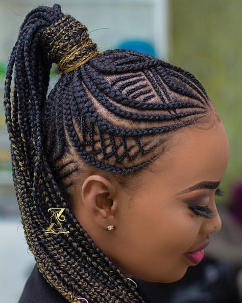 Ghana Cornrows into a Ponytail Cornrows And Braids, Fishbone Hairstyle, Straight Up Hairstyles, Ghana Braids Hairstyles, Cornrow Ponytail, Cornrows Braids For Black Women, Braided Hairstyles For Black Women Cornrows, Ghana Braids, Feed In Braids Hairstyles