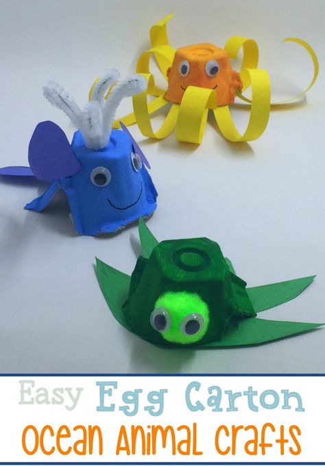 These egg carton ocean animals are the perfect summer preschool craft! They can be made with household items, and your little ones will love getting creative! | homeschoolpreschool.net Summer Preschool Crafts, Recycling For Kids, Recycled Crafts Kids, Turtle Crafts, Egg Carton Crafts, Sea Crafts, Ocean Crafts, Egg Carton, Camping Crafts