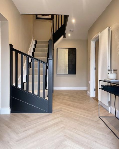 Grey Skirting Boards, Stairs And Hallway Ideas, White Paint Color, Warm Paint Colors, Amtico Flooring, Home Hall Design, Bright Rooms, Farrow And Ball, White Paint Colors