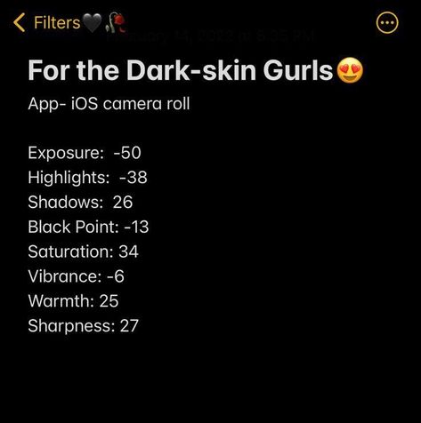 Dark Skin Iphone Edit, Edits For Pictures On Iphone, Iphone Edits For Black Women, Instagram Filters For Brown Skin, Edit Photos On Iphone Aesthetic, Baddie Photo Editing, Brown Skin Captions For Instagram, Dark Skin Captions, Dark Skin Captions For Instagram