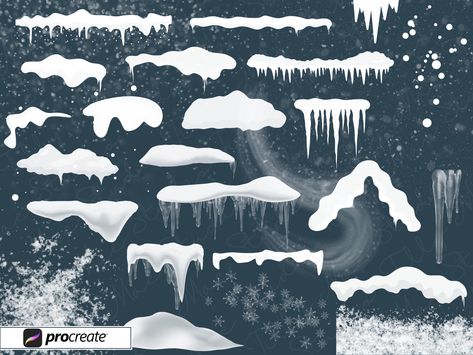 Snow Procreate Stamp Set | Snow Stamps | Winter Procreate Stamps | Snowy Procreate Brushes | Icicle Digital Stamps | Snowflakes Snow Digital Painting, Snowy Background Drawing, Black Screen Snow Effect, Snow Texture Paint, Snow Cartoon Background, Face Chart, Holiday Patterns, Procreate App, Fun Easy