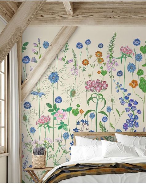 Bedroom With Wallpaper, Lucy Tiffney, Cool Bedroom, Wallpaper 2024, Garden Mural, Quality Wallpaper, With Wallpaper, Wall Murals Painted, Hand Painted Walls