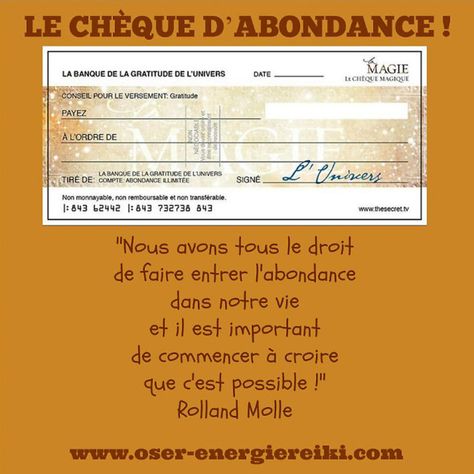 LE CHÈQUE D’ABONDANCE ! Reiki Massage, Positive Affirmations, Chakra, Affirmations, Witch, Money, Memes