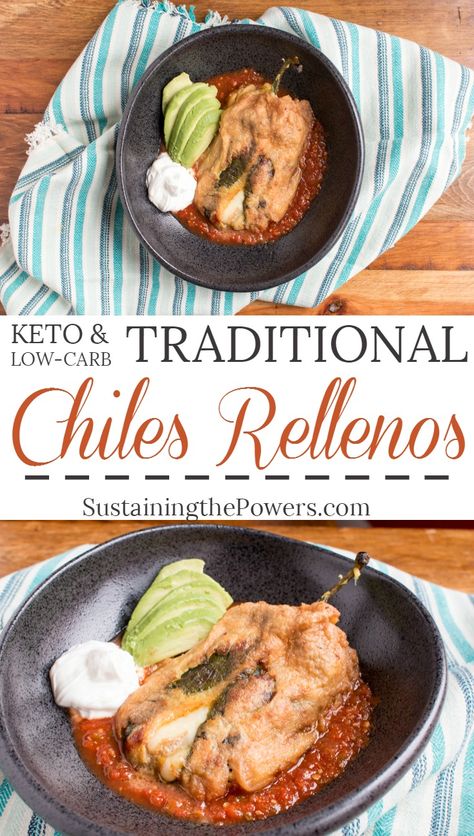 How to Make Low-Carb Chile Rellenos | Chile Rellenos are the Traditional Mexican stuffed pepper. These are filled with meunster cheese and shredded beef. Quick to make and naturally gluten-free, these keto-friendly stuffed poblanos are sure to be a hit! Click through to get the recipe! Macros per pepper: 380 Calories, 29g Fat, 4g Net Carbs (7g carbs - 4g fiber), 25g Protein Stuffed Poblanos, Quick Diet, Chile Relleno, Stuffed Pepper, Shredded Beef, Traditional Mexican, Net Carbs, Keto Dinner, No Carb Diets