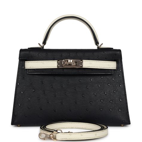 This Horseshoe Stamp Kelly, in the Sellier style, is in Black and Beton ostrich leather with permabrass hardware and has contrast stitching, two front straps with front toggle closure, single rolled handle and removable shoulder strap.The interior is lined with Black leather and has one open pocket on the back wall.Collection: WOrigin: FranceCondition: New and never worn (plastic on hardware)Accompanied by: Hermes box, Hermes dustbag, shoulder strap, shoulder strap dustbag, felt, carebook and ri Hermes Ostrich Kelly, Hermes Rare Bag, Dream Handbags, Hermes Special Order, Kelly Sellier, Dream Bags, Hermes Kelly Bag, Luxury Lifestyle Women, Alberto Giacometti